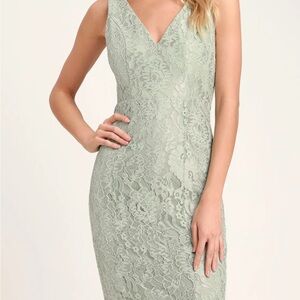 Women’s Lulus Normani Sage‎ Green Sheath Mini Dress Lace Overlay Size Medium